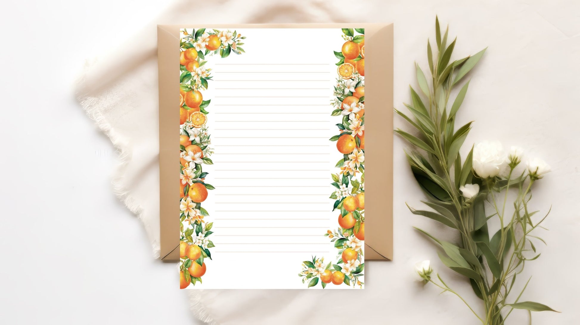 Papier à lettre à imprimer Jardin d’oranges - La Papet' Littéraire